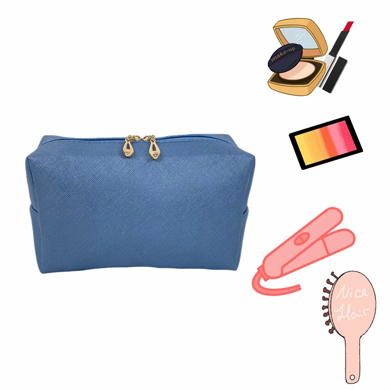 Custom Blue Leather Makeup Bag Personalized Logo